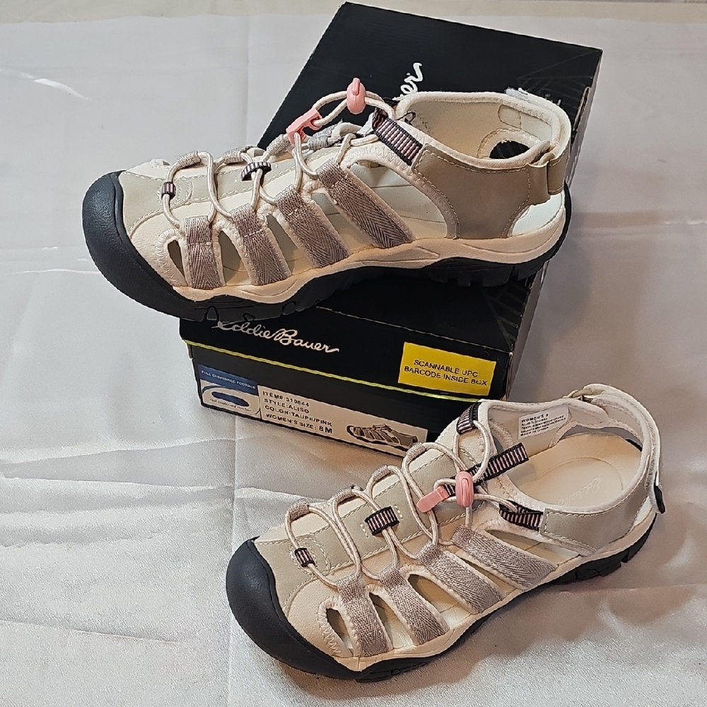Eddie Bauer Beige and Pink Outdoor Sandals